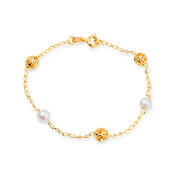 Pulseira de Pérolas e Esferas Vazadas(PL 5024)