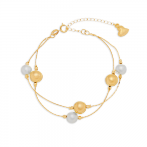 Pulseira Dupla de bolinhas de metal e pérolas(PL 1823)
