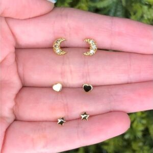 Trio de Brincos Místico Lua, Coração e Estrela (BR 2688)