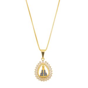 Colar Gargantilha Nossa Senhora Aparecida com Mandala em Formato Gota Cravejado com Pedras de Zircônia (GA 2631)