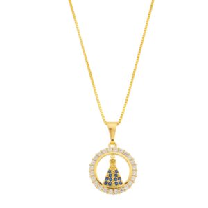 Colar Gargantilha Pequena de Nossa Senhora Aparecida com Mandala Cravejada (GA 2632)