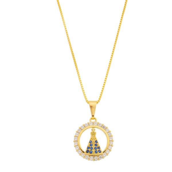 Colar Gargantilha Pequena de Nossa Senhora Aparecida com Mandala Cravejada (GA 2632)