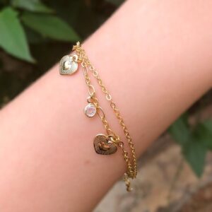 Pulseira Dois Corações e Ponto de Luz(PL 5241)