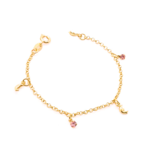 Pulseira Infantil com pedrinhas rosas e pingente de Lua(PL 5078)