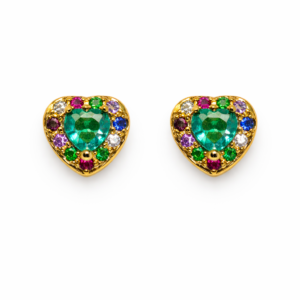 Brinco Coração Cravejado e Pedras Coloridas 0,7cm (BR 2832)
