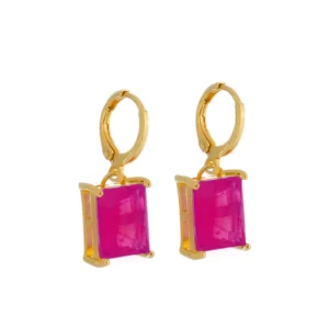 Brinco Pedra Natural Retangular com Argolinha (BR 491)