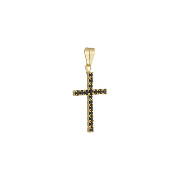 Pingente Cruz Strass Negro Pequeno 2,4cm (PI 650)