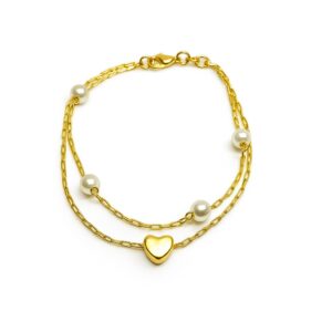Pulseira Dupla com Perolas e Coração (PL 5309)