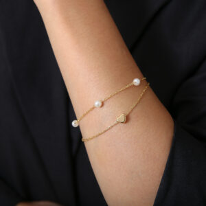 Pulseira Dupla com Perolas e Coração (PL 5309)