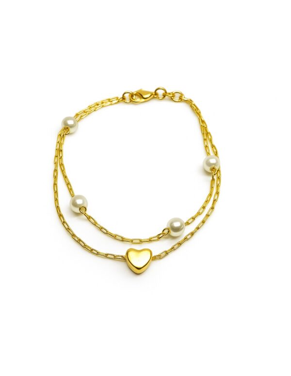 Pulseira Dupla com Perolas e Coração (PL 5309)