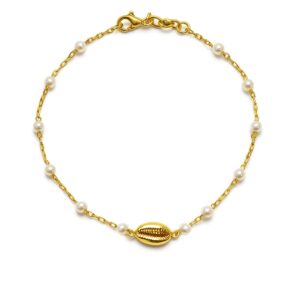 Pulseira Corrente com Perolinhas e Buzio (PL 1820)