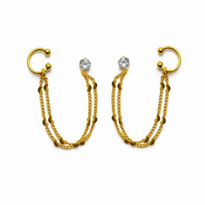 Brinco Earcuff com Pedra e Corrente de Coração (BR 239)