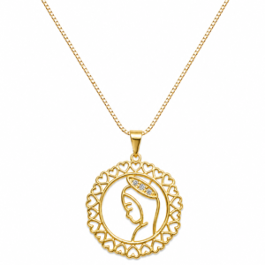 Colar Nossa Senhora Oval com Corações Pequenos (GA 3390)