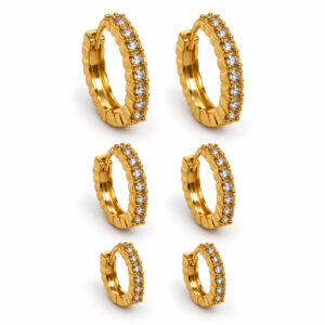 Trio de Brincos Argolinha com Pedras Zircônia (BR 2855)