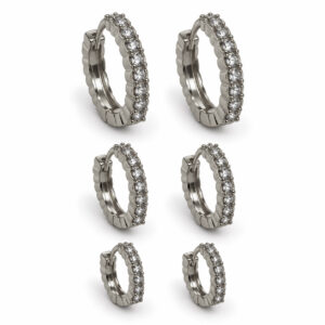 Trio de Brincos Argolinha com Pedras Zircônia (BR 2855)