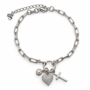 Pulseiras Coração, Cruz e Pérola (PLC 001)