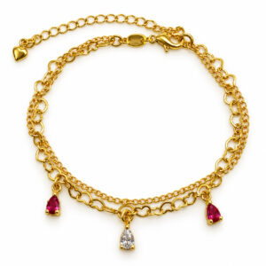 Pulseira Corrente e Coração com Três Gotas (PLC 005)